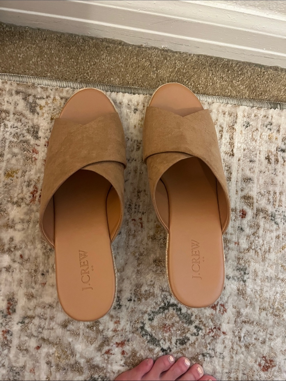 J. Crew Women's Tan Suede Crisscross Slide Mules